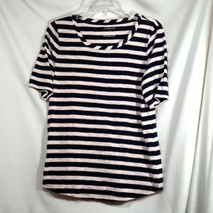 TALBOTS Womens Pink Metallic Blue Pink Striped Top Size Medium M Short Sleeve